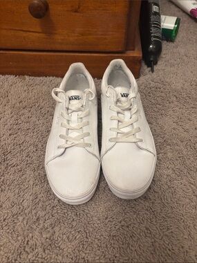 Vans White Leather Low-Profile Sneakers